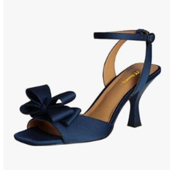 Milooey Navy Open Toe Sandal Cute Bowknots High Heels Ankle Strap Slingback Shoe - Picture 1 of 8
